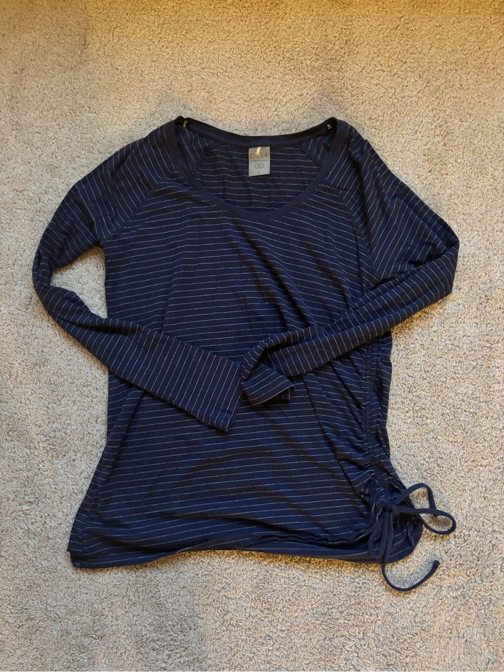 Calla Navy Stripe Long-Sleeve Side-Tie Women's Top